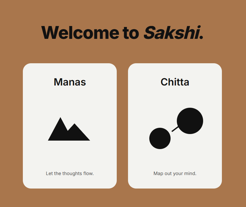 Sakshi welcome screen showing the Manas and Chitta modes